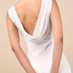 Lulus Yaneli White Boat Neck Cowl Back Maxi Dress - Size M